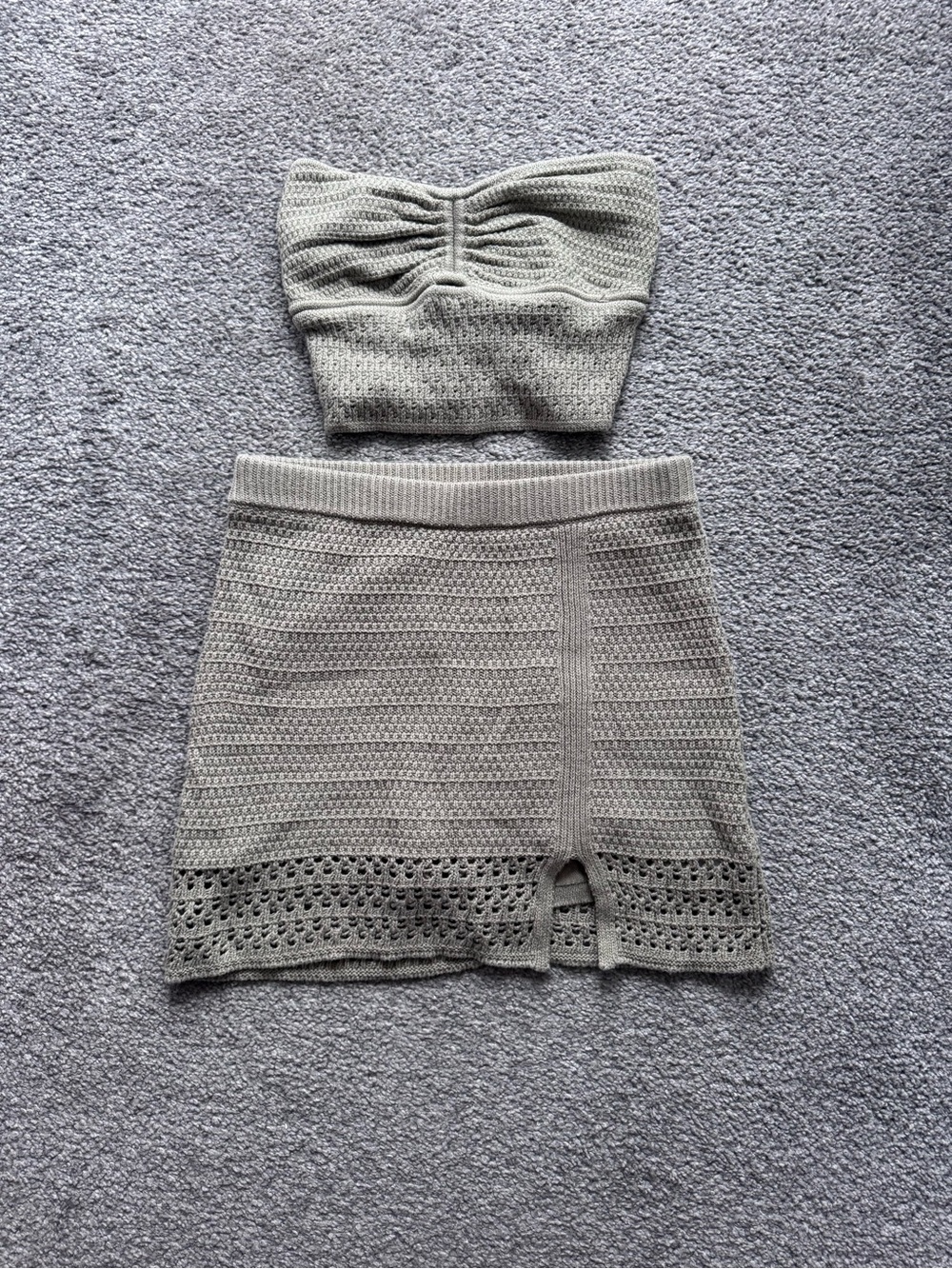 American Eagle Outfitters Crochet Mini Skirt Set in Taupe